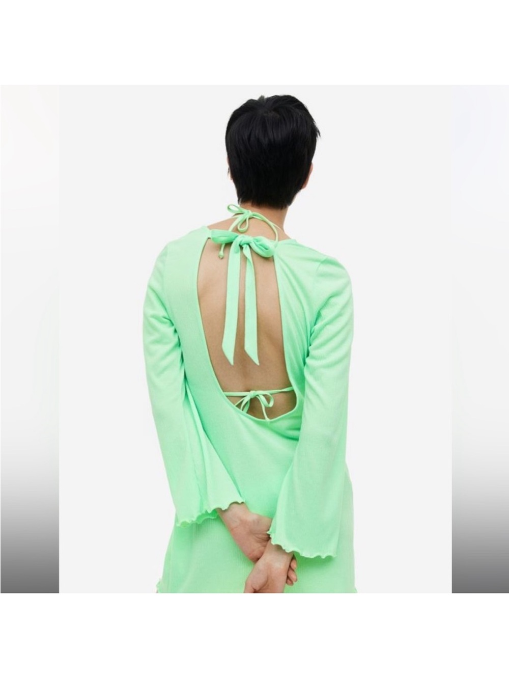 H&M Green Ribbed Open Back Swim Cover Up Dress Size L NWT